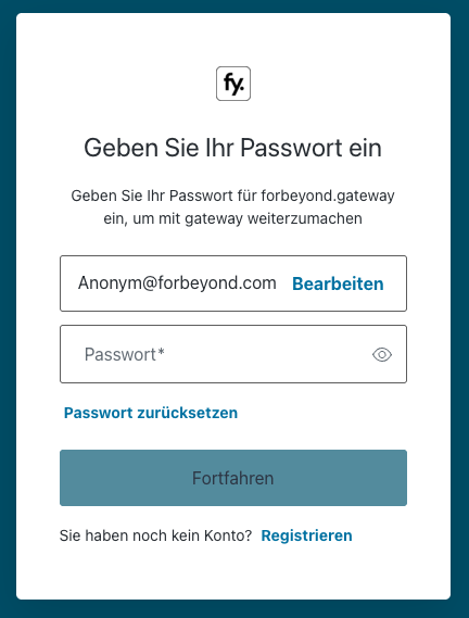 Passwortabfrage mit Link zum Zurücksetzen des Passworts