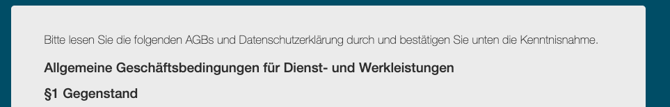 Ansicht der Allgemeinen Geschäftsbedingungen