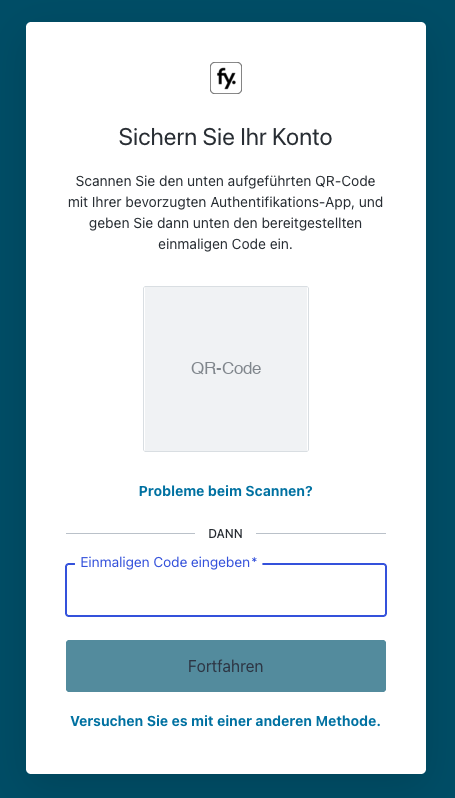 QR-Code und Eingabefeld für den Einmalcode
